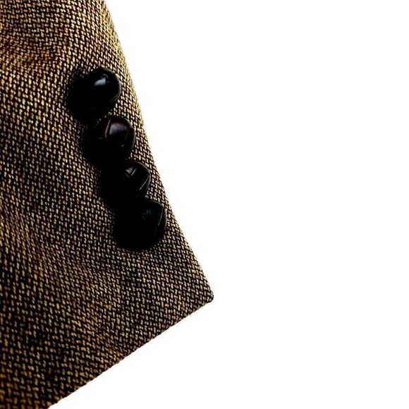 Lauren Ralph Lauren Tweed Wool 2 Leather Button Sport Coat 44R Brown Cross Check - Picture 4 of 12